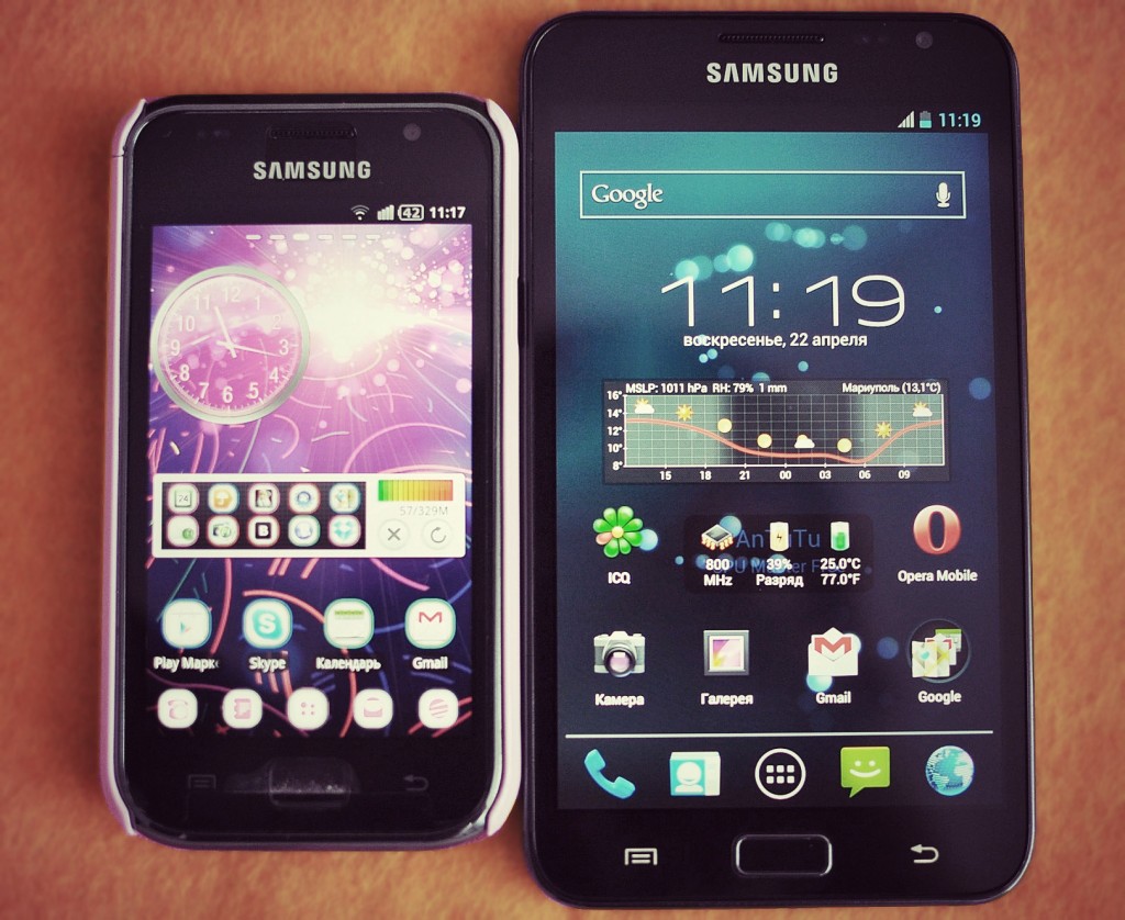 Сравнение размеров корпуса Galaxy Note и Galaxy S I9000