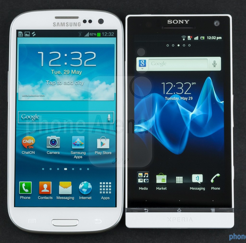 Фото лицевой панели Samsung Galaxy S III против Sony Xperia S