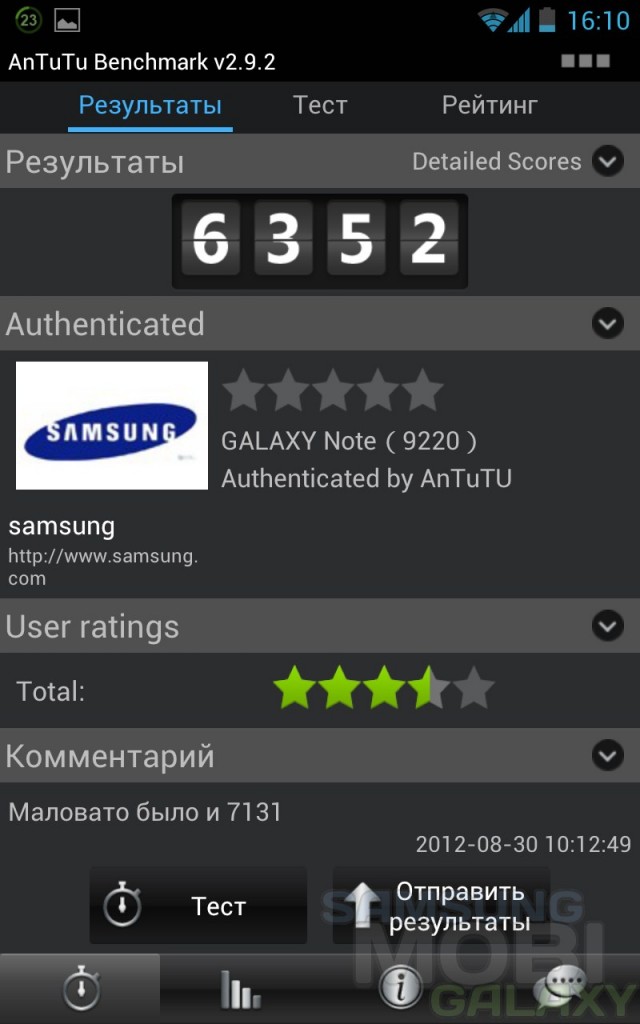 Результаты тестов Galaxy S3 i9300 и Note N7000