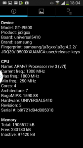 Сведения о системе Samsung Galaxy S4