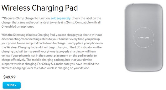На официальном сайте Samsung представлена беспроводная зарядка для Galaxy S4