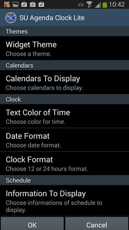Настройки виджета SU Agenda Clock Widget Lite для Android