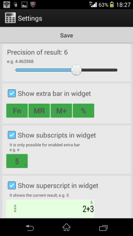 Параметры отображения - Calculator + Widget 21 themes для Android