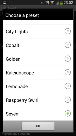 Натсройки обоев Light Drops для Android