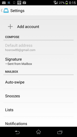 Настройки - Mailbox для Android
