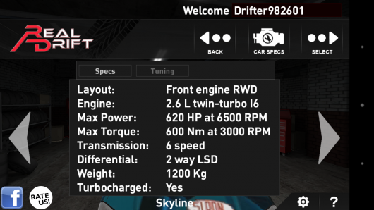 Характеристики авто - Real Drift Car Racing для Android