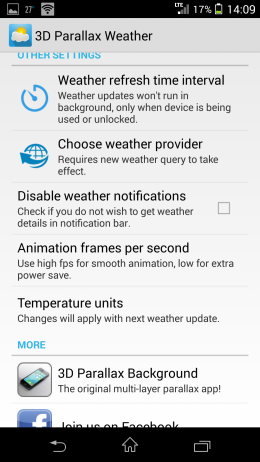 Настройки - 3D Parallax Weather для Android