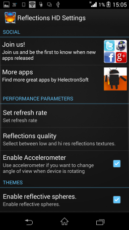 Настройки - Reflections HD Live Wallpaper для Android