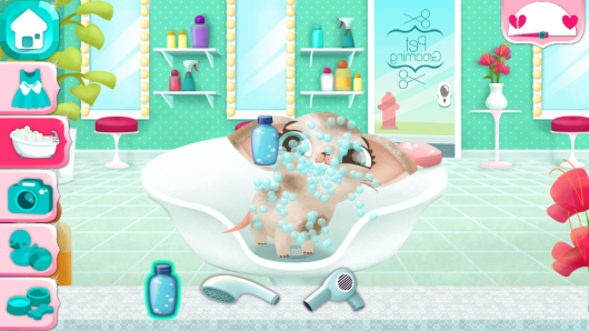 Щенок принимает ванну в игре Miss Hollywood для Андроид